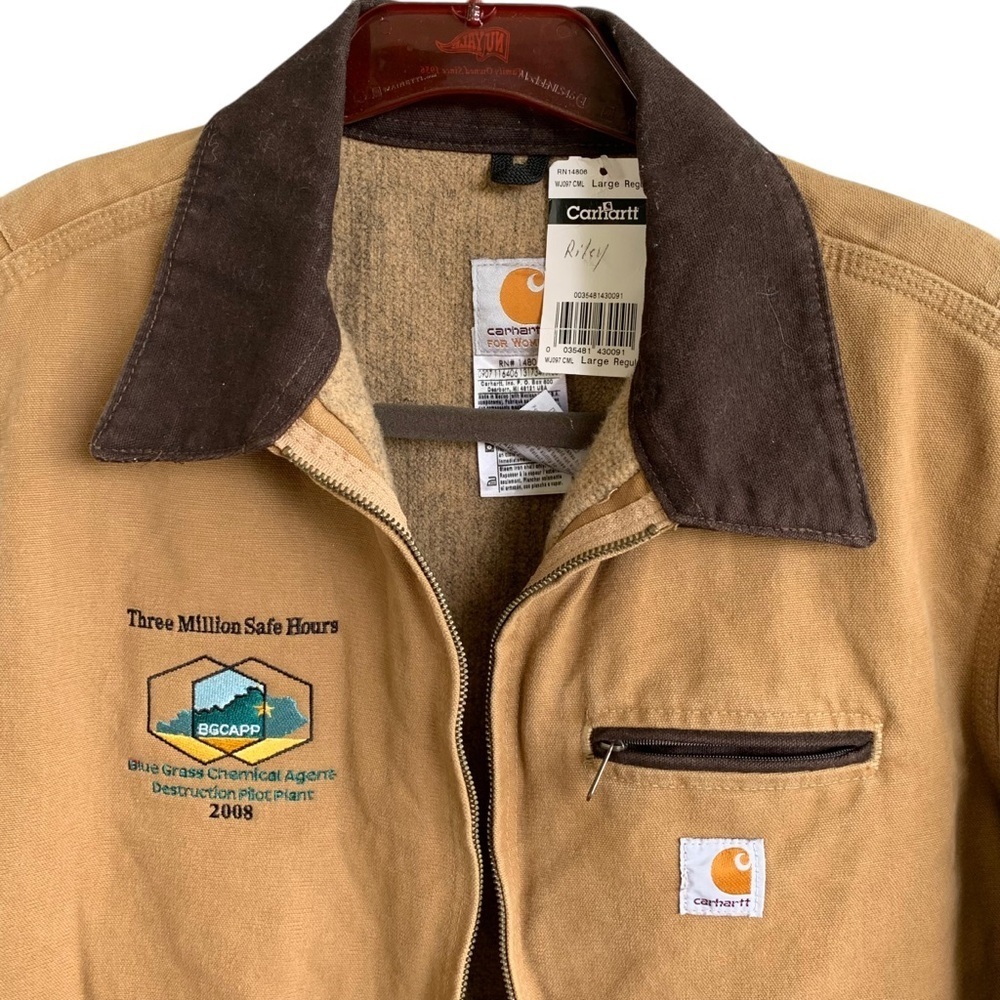 🆕 Vintage Carhartt Womens WJ097 CML Camel Brown Detroit Jacket Blanket Lined L - Picture 2 of 11